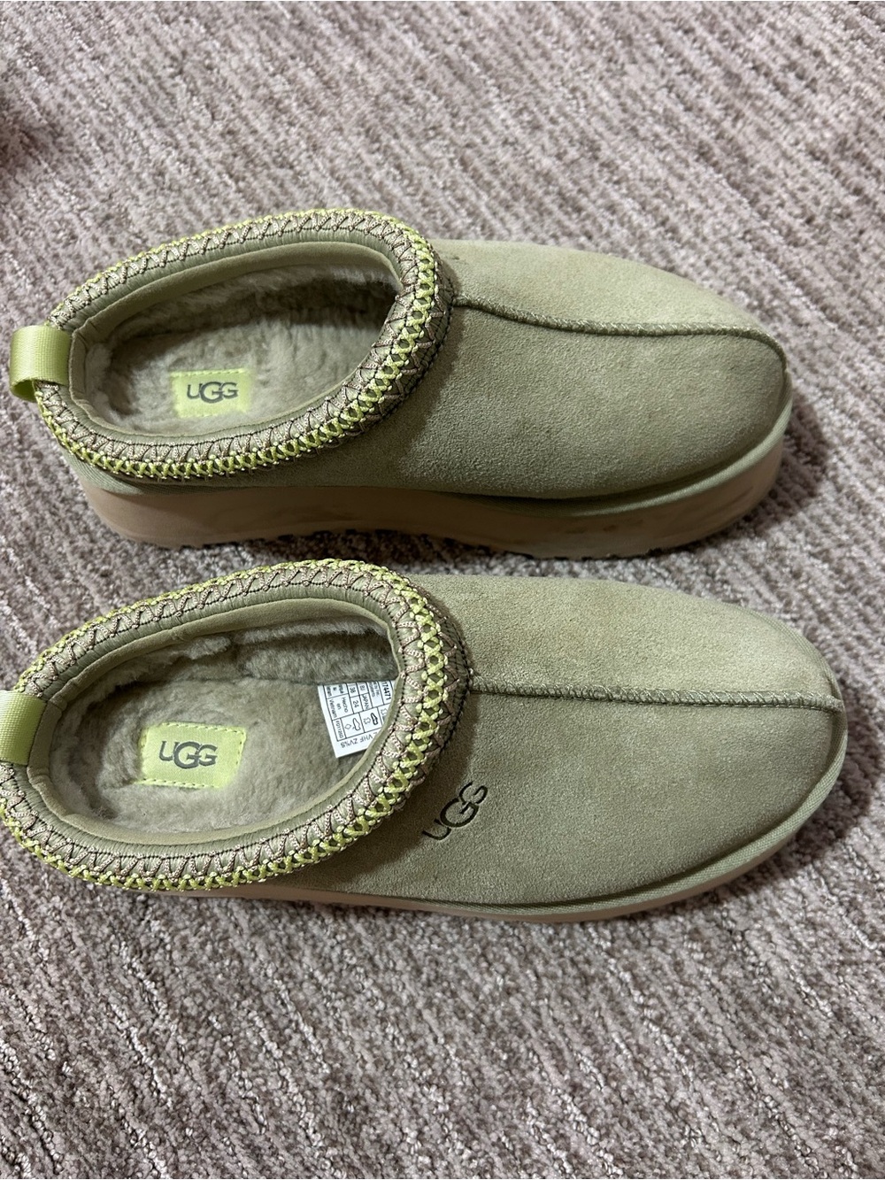 UGG Olive Green Suede Slip-On Shearling Mules